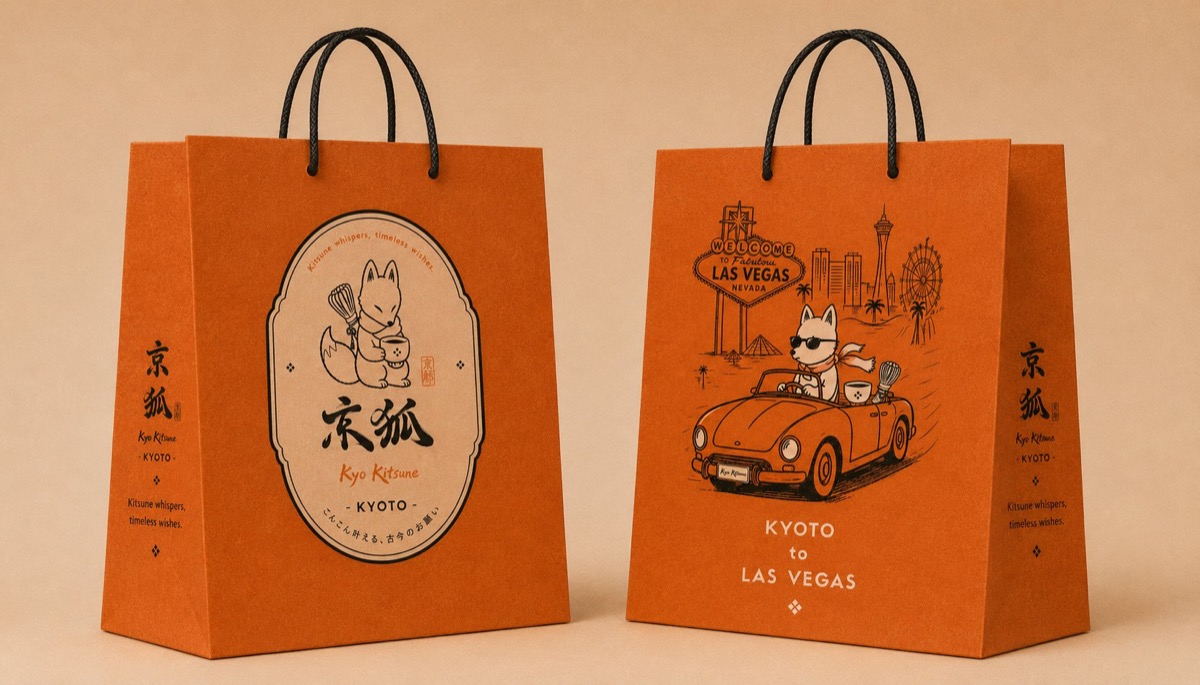 Kyo Kitsune takeaway bags Terracotta Kyo Kitsune takeaway paper bags printed with the fox emblem